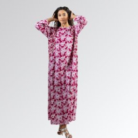 Magenta and white with embroidery accents.